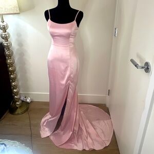 **SOLD** Blush pink, satin, spaghetti strapped with front slits, size 1/2